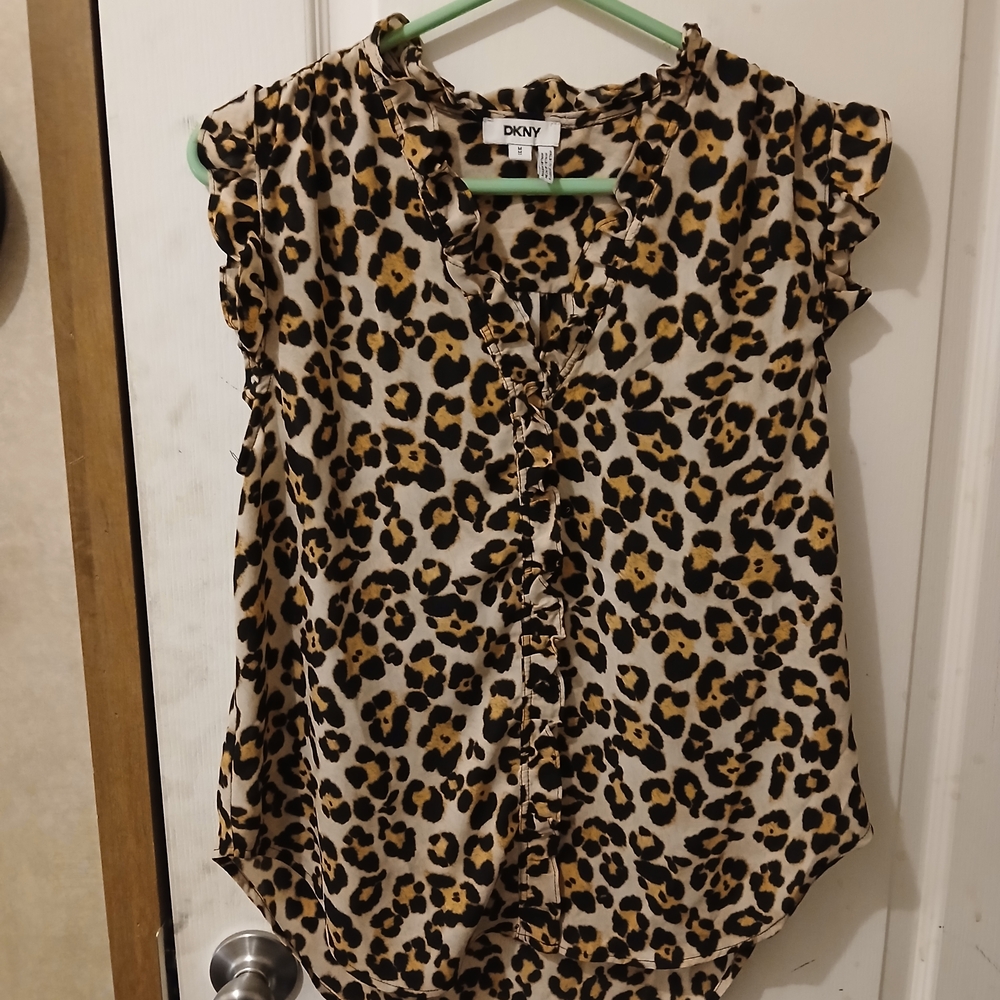 DKNY Leopard Print Blouse - Black and Tan